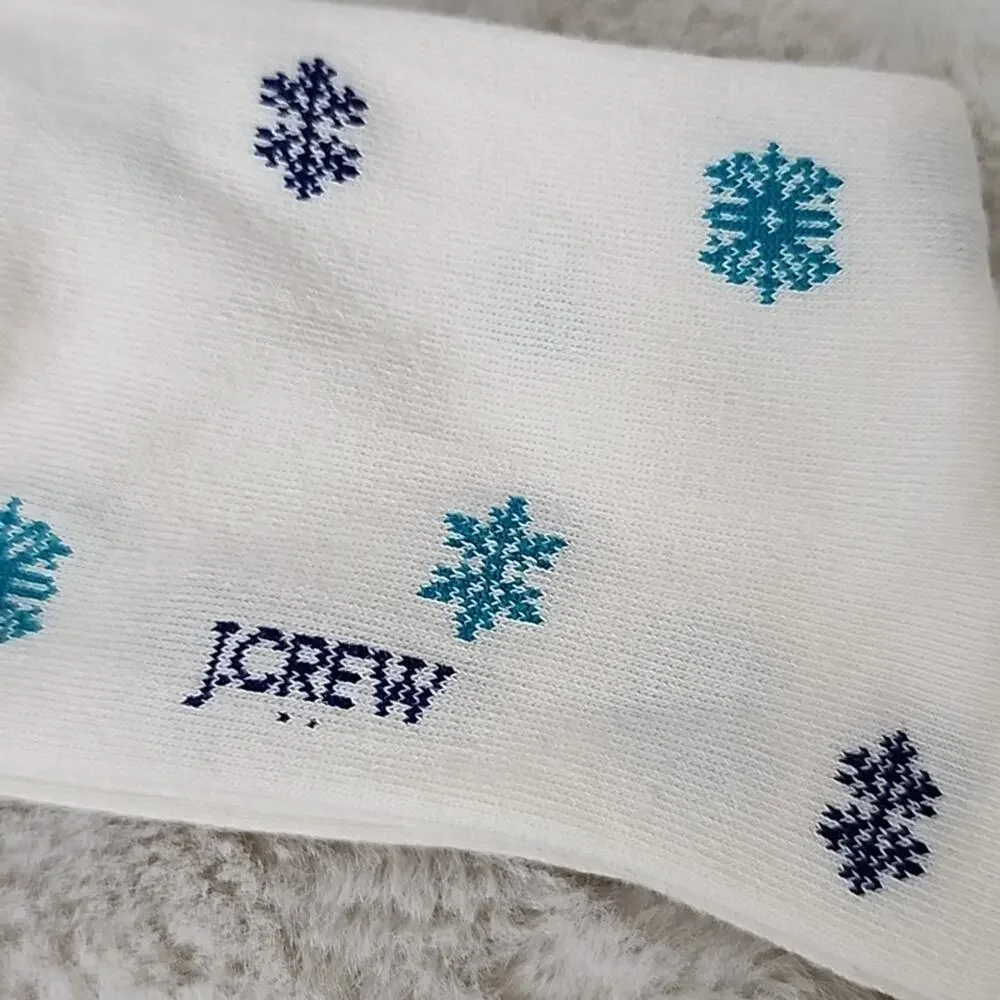 J. Crew Snowflake Trouser Socks White Blue Cotton Blend One Size NWT BN539